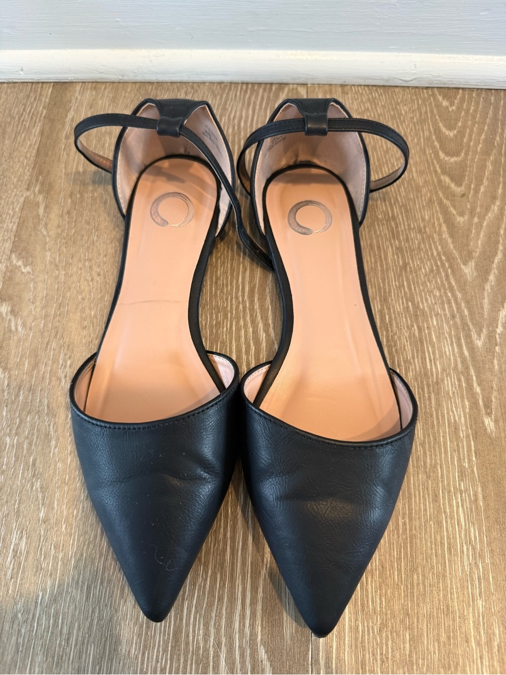 Journee Collection Black Pointed Toe Ankle Strap Flats